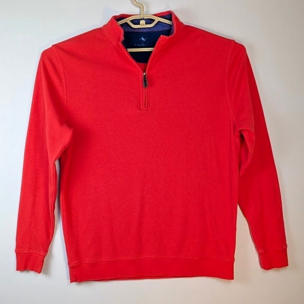 TailorByrd Quarter-Zip Pullover Mens Large Red‎ Textured Waffle Knit Mock Neck